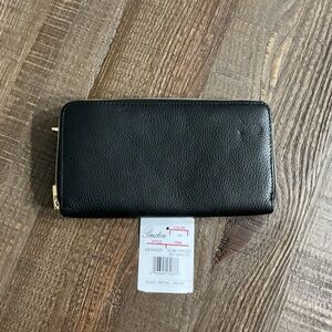 Buxton Black Leather Wallet with Gold Zipper